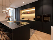 Cocina oscura, elegante y sofisticada
